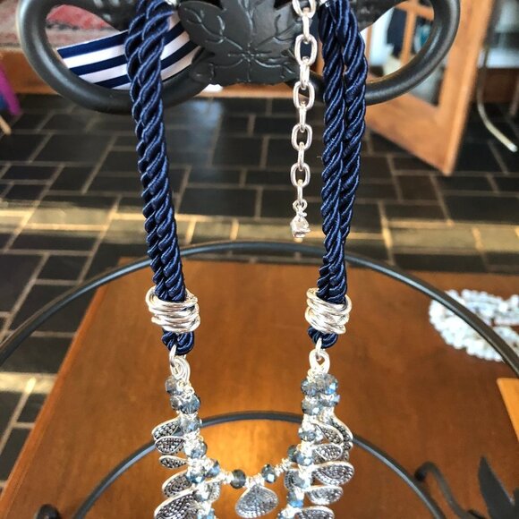 VINEYARD HAVEN Statement 2 Strand Silvertone/Blue Rope Necklace NWT - Picture 12 of 14